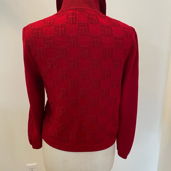 St John Sport Womens Red Cardigan with SJ Pattern in Knit / Size M / Vintage - Picture 12 of 16